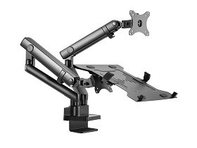 Aluminum slim pole-mounted spring-assited monitor arm with laptop holder