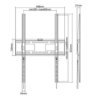 SH 64AF TV wall mount dimensions and VESA pattern