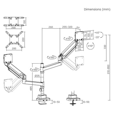 SH80 C024P Monitor Arm Drawing