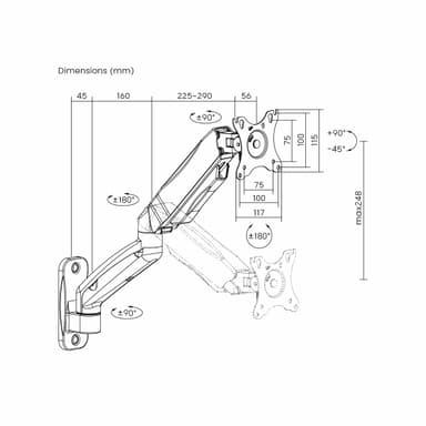 SH W1011H Monitor Mount Drawing