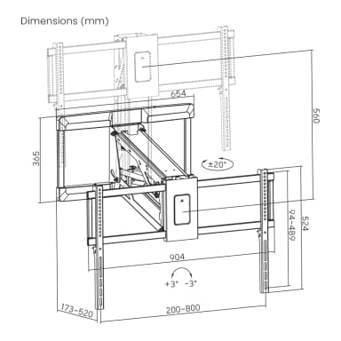 SH 53M 481L Motorized TV Wall Bracket Drawing