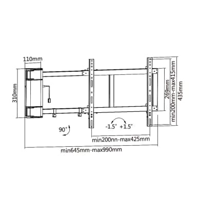 SH M03GR Motorized TV Wall Mount Drawing