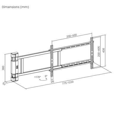 SH M06MW Motorized TV Wall Bracket Drawing