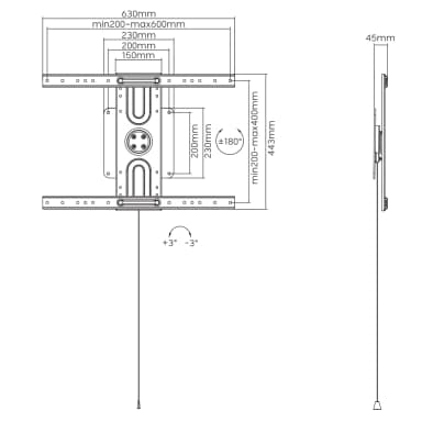 SH 46UFR TV wall mount dimensions and VESA pattern