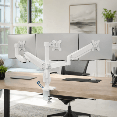 SH26 C036UPW Ergonomic Triple Monitor Arm Scenery Image